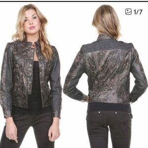 H&D Classic Leather Collection Genuine Leather/Denim Jacket Large